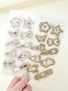 20 Stücke/Set Mädchen glänzende Pailletten Stern/Pentagramm/Herz/Meteor/Wassertropfen/Wolke/Schleife/Bär zufälliger Stil süße Prinzessin Haarspangen, geeignet für Babys, Kleinkinder, Kinder, täglichen Gebrauch