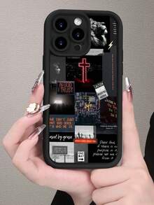 1 Stück Löwen Kreuz Muster stoßfeste & sturzsichere TPU Weich-Gummi Handyhülle, modische schwarze Farbe, schlicht aber luxuriös, unisex, kompatibel mit Apple 17, 16, 15, 14, 13, 12, 11, XS, XR, X7/8 Mini Plus Pro Max