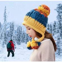 Gorro de invierno peruano para mujeres con orejeras, gorro de esquí de sherpa, gorros de nieve de punto forrados de lana con 3 pompones - M8375-zangqing - Ver 11