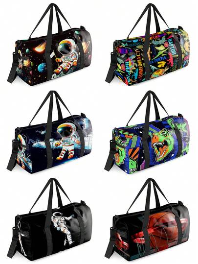 Kids Astronaut Pattern Duffle Bag Boys Girls Sports Gym Bag Carry On Overnight Bag For Weekender Travel Bag Sleepover Bag Toddler Gym Dance Bag Gift Versatile Large Capacity With Handles And Shoulder Strap Lightweight And Durable For Everyday Use And Short Trips Personalized Style