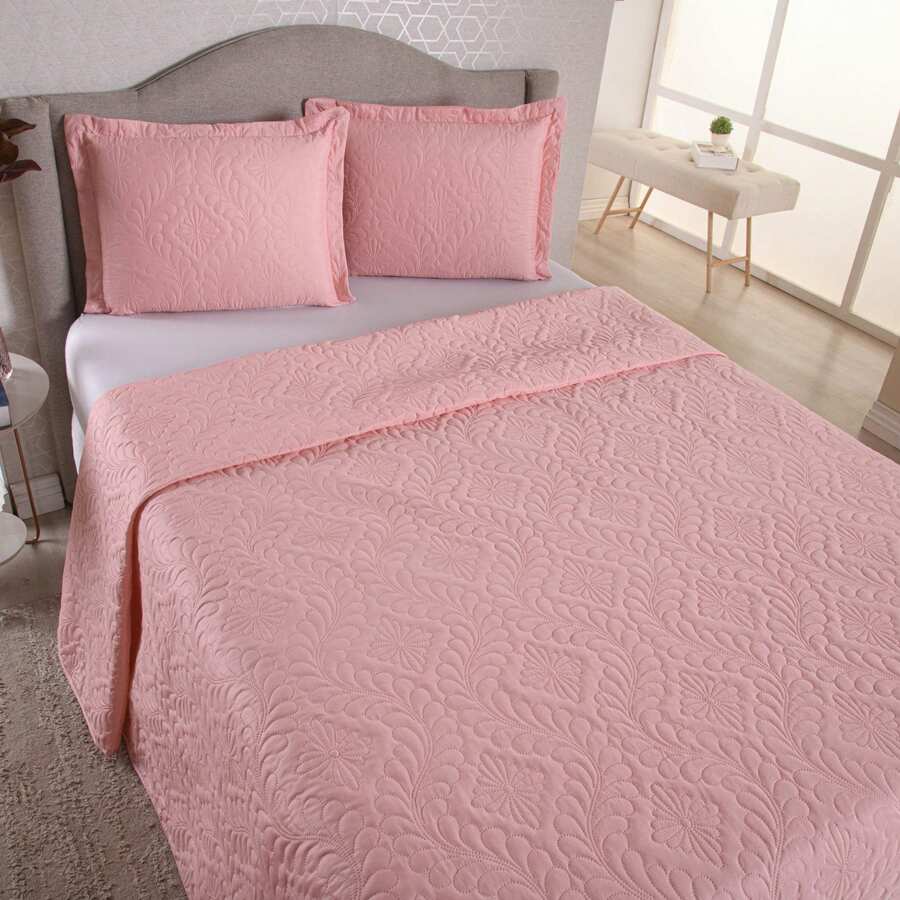 Luxury Bedspread For All Sizes + 2 Pillowcase Kit - Lots Of Elegance & Style! - 乾枯玫瑰色 - 查看 1