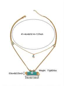 1pc Fashion Copper Alloy Gold Plated Evil Eye Pendant Double Layer Necklace, Suitable For Women's Daily Wear And Holiday Gifts