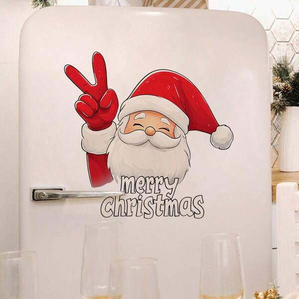 Adesivo decorativo de Natal com placa de vitória, design de Papai Noel e "Feliz Natal", PVC removível à prova d'água para sala de estar, decoração de parede e janela de quarto, decoração de Natal, detalhes sazonais para casa, decoração alegre de Natal, adesivos festivos, adesivo durável