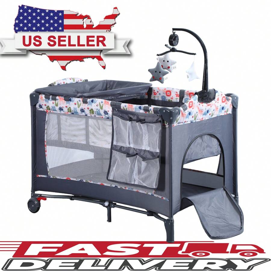 4-In-1 Baby Bassinet Bedside Sleeper With Diaper Changer,Pack And Play ,Foldable Travel Crib Storage Bag & Music Box,Portable Baby Crib Bedding Set,Baby Essentials,Travel-Friendly, Convenient Baby Bed For Newborn To Toddlers