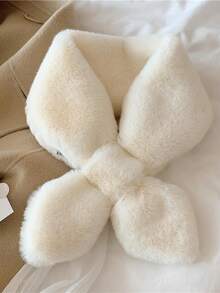 1pc Girls' Solid Color Fluffy Leaf Crossover Neck Warmer - Thick & Warm Fuzzy Children's Scarf, Soft Fur Outdoor Cold Protection Neck Wrap, Suitable For 4-14 Years Old Kids, Christmas Scarf