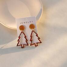 1 par de pendientes elegantes de árbol de Navidad rojo con brillo y hueco de acrílico, regalo de fiesta, festival de música y vacaciones para mujeres