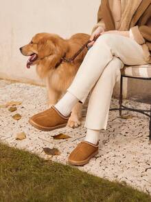 Fuzzy Cozy Women's Fashion Slippers - Genuine Suede Leather, Indoor Outdoor Fluffy Shoes For Winter Comfort, Cute And Warm With Memory Foam Suitable For Gift Chioce - 紫紅色 - 查看 10