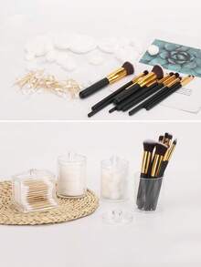 Caja de almacenamiento transparente para el baño, 4 paquetes de cajas de almacenamiento para el baño con tapa, soporte cuadrado pequeño para hisopos, diseño apilable, perfecto para almacenar hilo dental, sales de baño, bolas, etc.