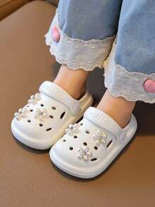 HAHABOBO New Children's Slippers & Sandals - Summer/Autumn Girls' Shoes, 3D Silver Flower Pattern, Elegant & Cute Fashion, EVA Material Comfortable Lightweight Soft Flat Slides, Suitable For Indoor Shower, Home, Outdoor Walking, Travel, Commute, School, Beach, Water Shoes, All Seasons - White - View 6