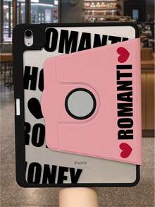 1 Piece, Creative Text Love Double-Sided Printed IPad Tablet Protective Cover, 3-Fold Rotating Anti Bending Transparent Acrylic Hard Shell, Thickened Silicone Four Corner Anti Drop Design, Missing Marked Hole Position, Supports Automatic Wake-Up/Sleep Function, Compatible With IPad 10/9/Pro 11 2024/IPad 11