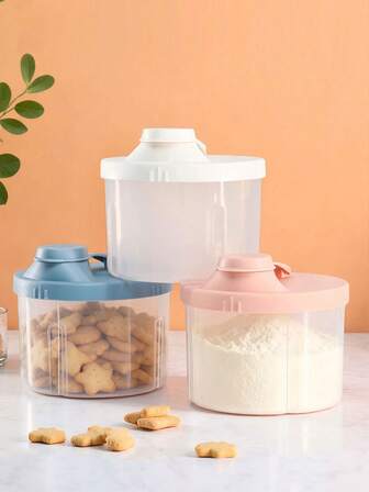 KUNT 1个3/4格便携式旋转奶粉盒单层两用4格多款式奶粉盒用于分离和储存奶粉、零食、茶叶、干果、旋转塑料储物盒婴儿奶粉盒