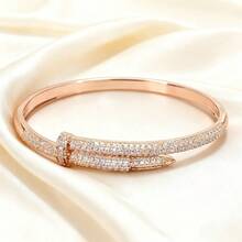 1pc Fashionable Metal Nail Copper Bracelet With Cubic Zirconia, Elegant & Simple, Versatile Daily Accessory For Women