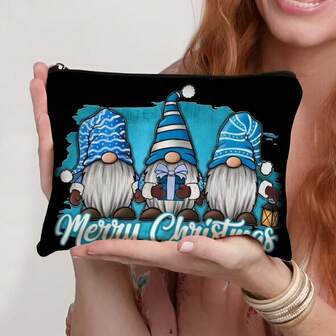 小矮人家庭收纳包，饰有彩色科技图标 - 布艺旅行包，适用于便携式移动电源、数据线及配件 - 男女通用科技礼品，可折叠设计，拉链封口，可收纳数据线，趣味设计，拉链封口化妆包，化妆袋，洗漱包，旅行必备，邮轮必备，度假必备，男女皆宜