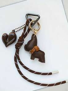 French Bulldog Heart Style Braided Rope Bag Pendant, PU Leather French Bulldog, Split Love Pendant Decoration, High Grade Contrast Color Bag Decoration, Pendant, Accessories, Car Pendant, Daily Necessities, Perfect Holiday Gift, Birthday Gift, For Lovers, Family, Friends, Best Friends, Heart To Heart, Colleagues, Great Holiday Or Women's Gift