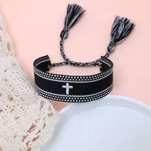 1pc Embroidered Cross Creative Woven Bracelet - Black - View 4