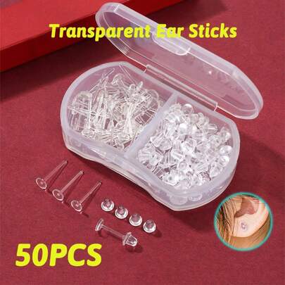 Brincos transparentes, brincos de plástico, brincos invisíveis simples para infecção de ouvido, novo piercing de orelha