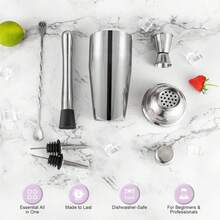 鸡尾酒调酒器套装，专业马提尼调酒器，饮料搅拌器，厚不锈钢鸡尾酒调酒器，大型 750 毫升酒吧鸡尾酒调酒器，饮料搅拌器，包括配件工具 15/30 毫升量酒器、搅拌勺，适用于酒吧调酒/家庭调酒，送给丈夫的礼物，送给调酒师的礼物，乔迁礼物，圣诞礼物，父亲节礼物 - 彩色 - 查看 7