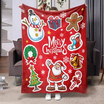 1 Stück Weihnachtsmuster bedruckte Decke, warm, weich und bequem Flanell Decke geeignet für Sofa, Bett, Auto, Büro, Zimmer, Camping, Reisen, Ganzjahresgeschenkdecke