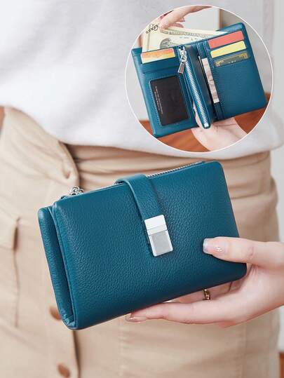 MIYIN 女士柔软 PU 短款钱包 时尚锁扣折叠短款简约优雅钱包 小号适合日常使用 带卡槽 ID 窗口 可放置信用卡/身份证/现金 多功能多卡槽 休闲三折拉链零钱女士礼品卡包 女士礼品 钱包 钱包 小钱包