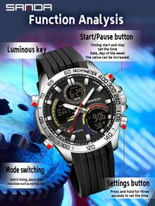 SANDA. Sanda 6269 Electronic Cool Watch Waterproof Alarm Clock Multi Functional Steel Band Men's Fashion Watch - Silver - View 2