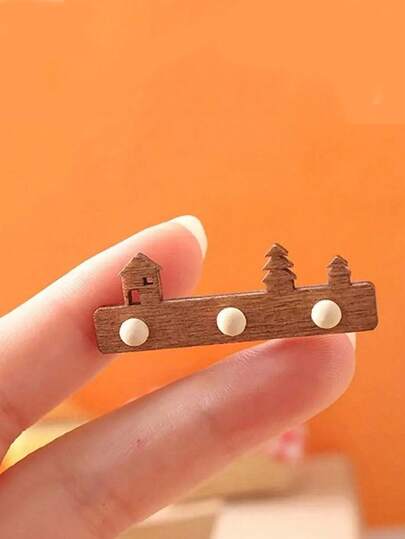 Wooden Doll House Hanging Hook With Portable Metal Clothes Hanger, Doll House Furniture Decor, Clothes Rack, Wall Mounted Hook, Vintage Metal Doll Clothes Rack, Small Clothes Hanger For Pet Closet, Ideal For Mini Doll House, Mini Wardrobe Decor, Miniature Photography Props, Best Gift For Mini Enthusiasts