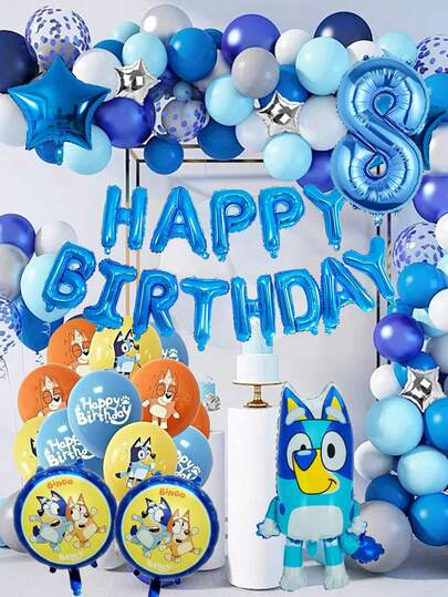 Bluey Blue Foil Balloons With Blue Numbers 1-9, Suitable For Birthday, Christmas, Valentine's Day, New Year And Holiday Party Decoration, Can Also Be Used As Photo Backdrop Or Hanging Props