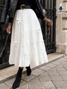 Women's Plus Skirt Sweet Bowknot High Waisted Retro Loose Elegant Fashion A-Line Skirt For Women