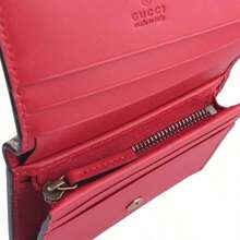 Gucci Dreifarbiges Kirschblüten-Dekorations-Monogramm-Logo Bi-Fold Segeltuch Patchwork Leder Kartenetui Geldbörse Damen Ebenholz / Rot, 476050-K9GXT-8694