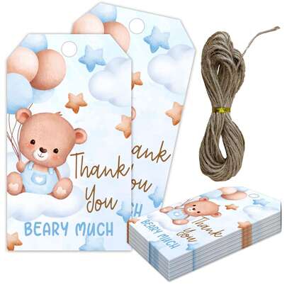 50 piezas Etiquetas de agradecimiento colgantes, Etiquetas de agradecimiento rosa de 2"X3.5", Etiquetas de favor para fiesta de cumpleaños, ducha nupcial y boda, Decoración linda de oso y globo