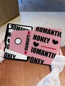 1 Piece, Creative Text Love Double-Sided Printed IPad Tablet Protective Cover, 3-Fold Rotating Anti Bending Transparent Acrylic Hard Shell, Thickened Silicone Four Corner Anti Drop Design, Missing Marked Hole Position, Supports Automatic Wake-Up/Sleep Function, Compatible With IPad 10/9/Pro 11 2024/IPad 11