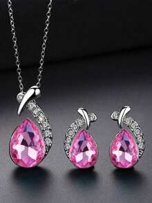 Conjunto de joyas estilo coreano, nuevo collar minimalista y de moda para niña, con cadena de clavícula en forma de gota de agua y conjunto de pendientes - Unitalla - Ver 8