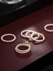925 Sterling Silver Pearl Beaded Rings, Minimalist Stacking Rings, Delicate Luxury Women Finger Rings