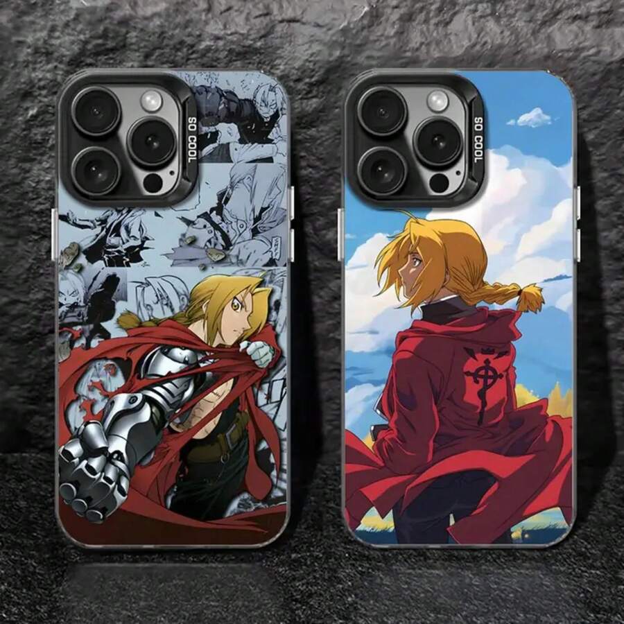 Anime Fullmetal Alchemist Phone Case Black IMD Colorful Silver Suitable Soft Case Cover Compatible With  16 15 14 13 12 11 XS Pro Max, Cover Compatible With  17 Case,  17 Pro Case,  17 Pro Max Case