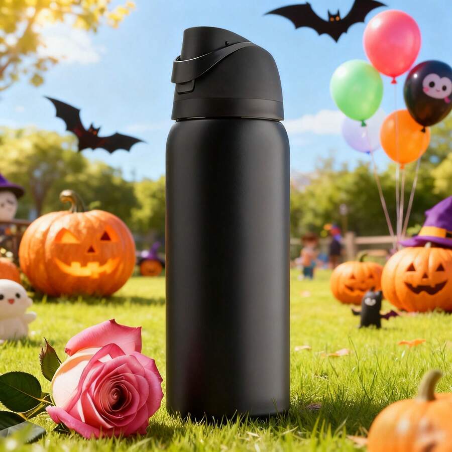 OwaIa (Polar Night Black) Water Bottle With Straw Outdoor Sports Water Bottle, Double-Wall Vacuum Outdoor Cycling Water Bottle - One-Handed Push-Open Lid, Outdoor Camping Ice Cup Capacity Is 32 Oz/945 Ml, Ideal For Travel, School, Outdoor Camping - 黑色 - 查看 1