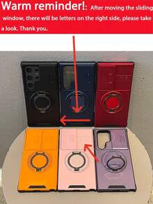 适用于三星 Galaxy S26 Ultra、S25、S24、S23、S22 Ultra、S25、S24、S23 Plus、A54、A55、A56 的手机壳，带滑动摄像头盖 + [360° 摄像头保护]，配备 360° 旋转指环支架、磁吸车载支架，磨砂质感防震保护壳 - 粉色 - 查看 6