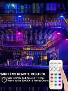 13 Color Variable LED Spotlights, Battery-Powered, Dimmable Cabinet Lower Light, Push-Light Battery-Powered Night Light, With 1 Wireless Remote Control, Suitable For Cabinet Shelves, Wardrobes, Display Boxes - Multicolor - View 9