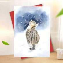 بطاقة تهنئة شتوية بقطة سلمية مع مغلف (11 سم * 16 سم) - تصميم قطة تتأمل الثلج، رائعة للأصدقاء والزملاء، مثالية لأعياد الميلاد والاحتفالات العطلات، بطاقة تهنئة عيد الميلاد | بطاقة قطة احتفالية | بطاقة ترحيب ورقية