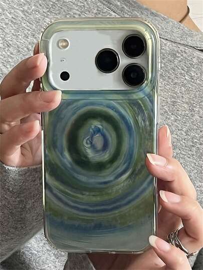 Blue Oil Painting Element Fashion Phone Cases Blue Oil Painting Element Mint Green Gradient Smudge Star Swirl Pattern Phone Case Compatible With IPhone 17Promax 17Pro 17 16Promax 15 Promax 14 Plus 13 12 Pro Max 11 Stylish Orange Glossy Jelly Soft Protect Back Cover Women's Day Gift Birthday Anniversary