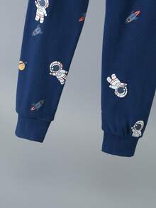 男童宇航员太空卡通印花长袖睡衣套装 - 藏蓝色 - 查看 8
