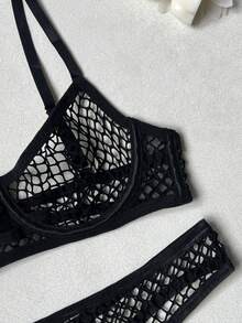 Leopard Print Stripe Lingerie Sexy Ladies See Through Erotic Romantic Bra Set - Black - View 7