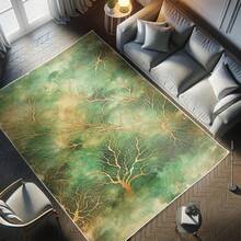 Retro Mid Century Abstract Pattern Rug On Ivory Background, Dark Orange And Reseda Green, 4' X 5' 5", Ideal For Bedroom, Dorm And Living Room - 翡翠淡咖啡色 - 查看 6