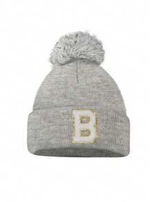 1pc Unisex A-Z Letter Knit Beanie Hat, Personalized Versatile Winter Knit Cap, Suitable For Autumn/Winter Daily Wear - Grey - View 7