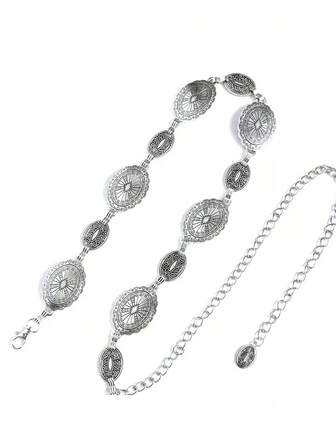 1 pieza Cinturón de mujer de metal con concha al estilo occidental, cinturón de vestido de vaquero, cadena de ropa de concierto de país vaquero, accesorios de cintura