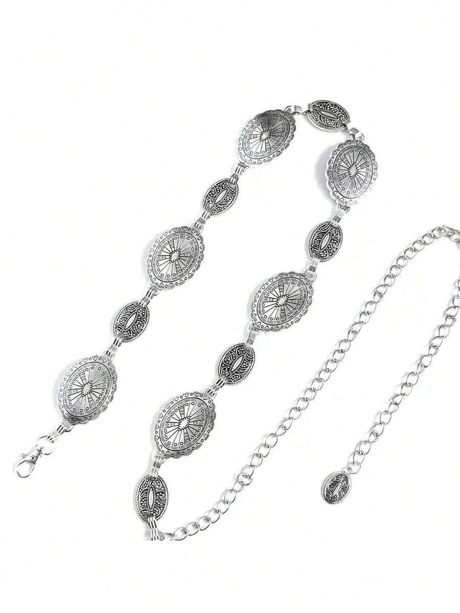 1 件装女式西部金属海螺腰带牛仔连衣裙链条腰带牛仔乡村音乐会服装配饰腰链 - 銀色 - 查看 1