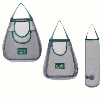 3 pièces Sacs de rangement en maille douce pour la cuisine - Respirants, réutilisables, lavables. Organisateur pour fruits, légumes, gingembre, ail, oignons | Idéal pour suspendre et usage portable, rangement des légumes | Style classique | Polyester durable, sacs organisateurs de légumes, paniers d'étagère