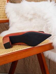 Giày cao gót đế thô màu xanh lá cây cỡ lớn thời trang mới dành cho nữ, màu trơn, thoải mái - Rỉ Nâu - Xem 5