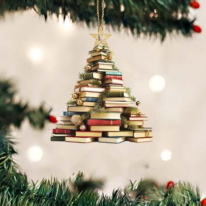 Acrylic Christmas Book Stack Decor - Perfect Gift For Book Lovers & Librarians, Classic Style Home Accent