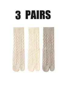 1/3/6 Pairs Women Solid Color Two-Toe Socks, Autumn/Winter Merino Mid-Calf Socks, Women Diamond Grid Toe Socks - Multicolor - View 25