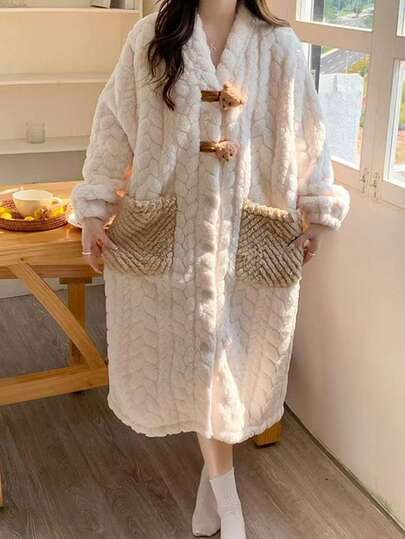 Ayı Bornoz - Pijama - Rahat Polar Uzun Kollu Pijama, Kalınlaştırılmış Soğuğa Dayanıklı Ev Giyimi, Yumuşak Polyester Elyaf Rahat Bornoz, Makinede Yıkanabilir Bol Kesim, Sıcak Doğum Günü Noel Hediyesi, İç Mekan Günlük Giyim, Dayanıklı Uyku Ekipmanı, Sonbahar ve Kış İçin Uygun, Sıcak, Hediye, Çift Giyim, Temalı Parti ve Günlük Giyim, Noel Hediyesi, Yeni Yıl