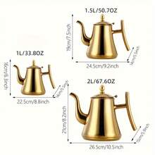 An Elegant Gold Stainless Steel Teapot And Coffee Maker Set With Removable Filter - 1L~1.5L Capacity, Heat-Resistant, Suitable For Home And Restaurant Use - A Complete Tea And Coffee Cooking Set, Teapot Kettle Set - Gold - View 2